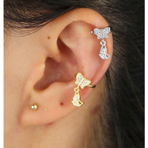 New Fashion Crystal Earring Butterfly Design Ear Clip For Women Girl Gold Silver Color No Pierced Charm Dangle Clip on Earrings