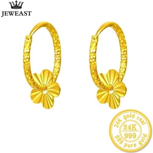 ZZZ 24k Pure Gold Hoop Earrings Flaky Plum Sweet Elegant And Fashion Women Classic Girl Gift 2020 New Hot Selling Real Solid