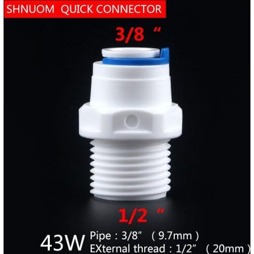 1/2" External thread to 3/8" Tube direct connection straight Quick Connect 43W RO Water external diameter 20MM Tube Fitting