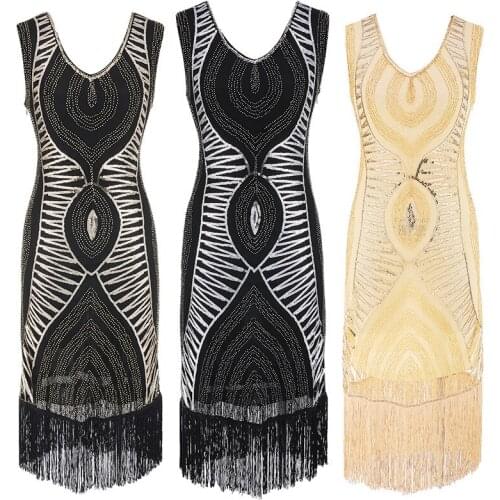 1920s Diamond Sequined Embellished Fringed Great Gatsby Flapper Dress Women Sleeveless Retro Midi Party Dress Ukraine Vestido