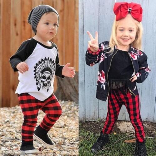 2020 Newborn Kids Baby Girl Boys Clothes Christmas Casual Plaid Long Pants Leggings Cotton Clothes New
