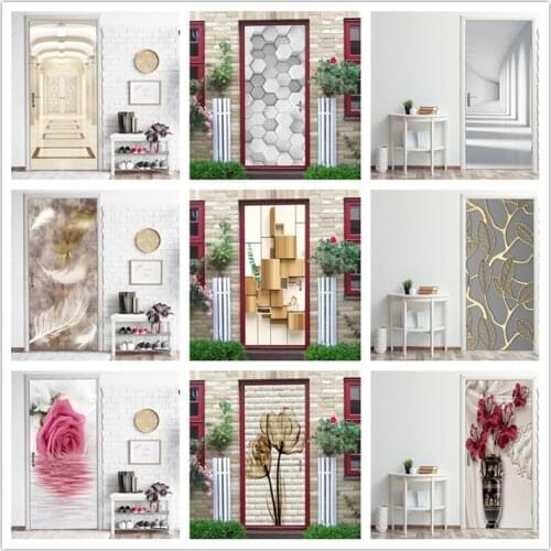 3D Building Blocks Door Sticker Fashion Home Decor Design Living Room Office Cafe House Wall Decoration Large Renovation Posters