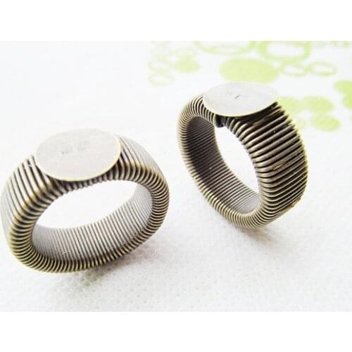 50pcs Silver tone/Bronze Smooth Stretchable Flexible Ring Charm Finding,Base Setting Tray,fit 12mm Cameo Cabochon,DIY Accessory
