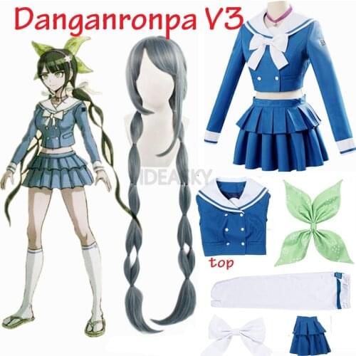 Anime Danganronpa V3 Killing Harmony Tenko Chabashira Cosplay Costume Women Blue School Uniform Outfit Dress Sailor Suit
