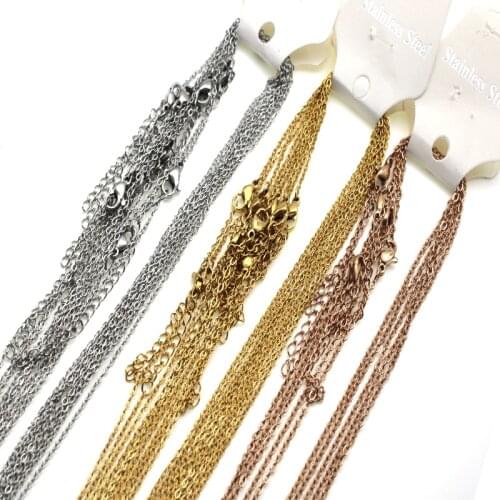 Rose Gold Chain Necklaces 5pcs/lot 1mm 2mm Stainless Steel Rolo Link Cuban Chain tennis Necklace Pendants Women Men DIY necklace