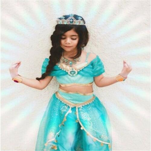 Aladdin Jasmine Princess Kids Girls Fancy Dress Sets Halloween Christmas Cosplay Costume Party Outfits Fancy Ball Masquerade
