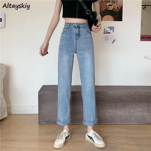 Jeans Women High Street Student Ulzzang Casual Straight Pocket Mujer De Moda Denim Trouser Female Korean Style All-match Fashion