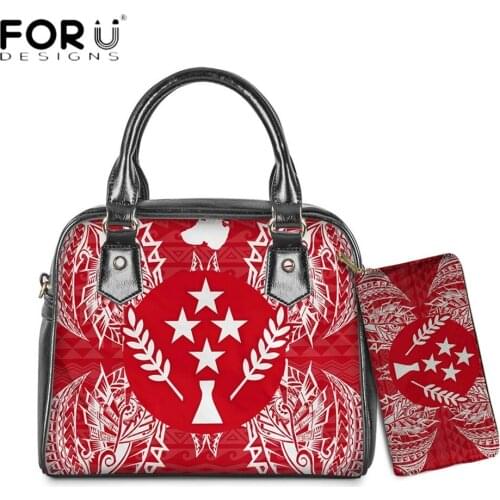FORUDESIGNS Red Color Kosrae Polynesian Tribal Print Lady Shoulder Bag And Purse Female PU Leather Totes Handbags Bolsa Mujer