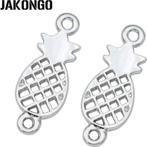 JAKONGO 10pcs Antique Silver Plated Pineapple Charm Connector for Jewelry Making Bracelet DIY Accessories 24x9mm