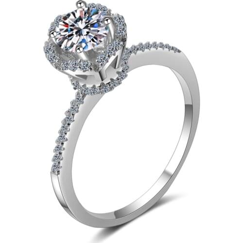 Passed Diamond Test Excellent Moissanite Crown Ring 925 Sterling Silver Perfect Cut 0.8Ct Gem Ring Fashion Women Wedding Luxury