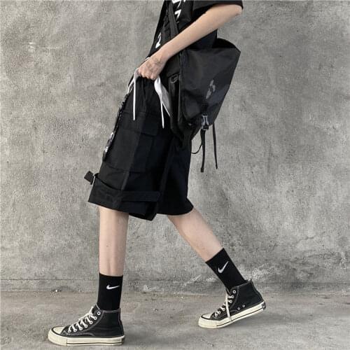 Summer Overalls Shorts Mens Casual Wild Sports Hiphop Streetwear Loose Wild Male ins Pants Tide Brand Straight Gray Black Pants