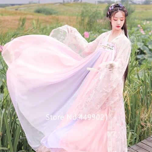 Asian Traditional Women Hanfu Costume Fairy Dress Chinese Folk Dance Clothing Set Retro Tang Dynasty Princess Cosplay Stage Wear