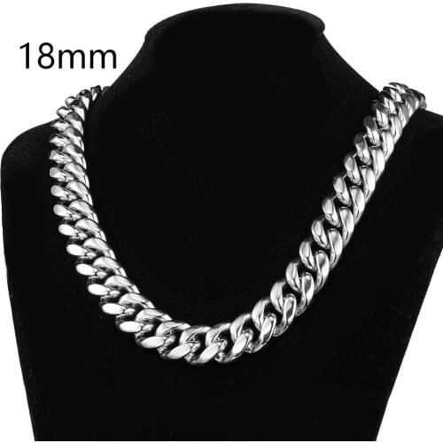 Cool Heavy 18MM Silver Color Stainless Steel Miami Cuban Curb Chain Mens Unisexs Necklace Or Bracelet Wristband 7-40" Wholesale