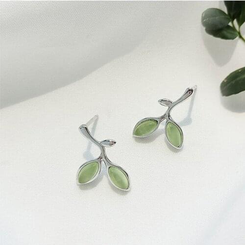 Sweet Jewelry Leaf Stud Earrings Opal Simple Sprouting Young Leaves Refreshing Metal Earrings For Girl Celebration Gifts