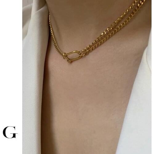 GHIDBK 2020 Fashion Jewelry Wholesale Stainless Steel Layering Shaped U Pendant Necklaces Statement Asymmetry Collars Chokers