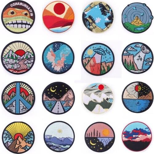 Wilderness/Sun Patch Iron On Patches On Clothes Sewing Embroidery Patches For Clothing Stripe Stickers Patch DIY Jacket Applique