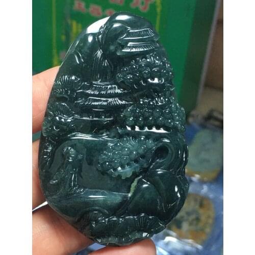 Natural Myanmar jade A HandCarved landscape jadeite jade green jade pendant jade necklace pendants jewelry necklaces