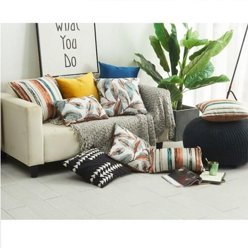 Yarn-Dyed Special Yarn Leaf Stripe Nordic Style Pillowcase Bedroom Living Room Sofa Cushion Cover Home Decoration Pillow Case