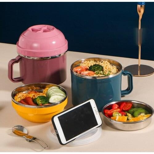 NHBR 304 Stainless Steel Sealed Large Capacity Insulation with Spoon Fast Food Cup Student Lunch Box Double Insulation