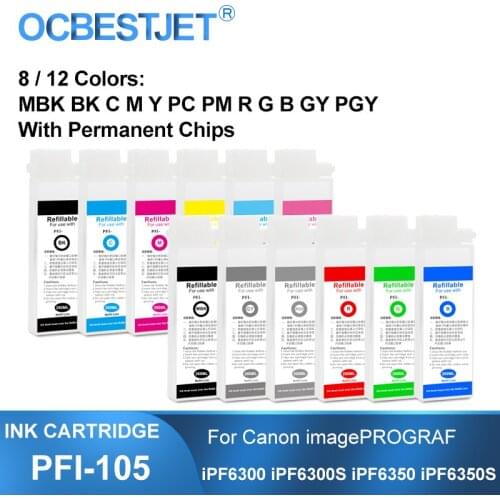 260ML PFI-105 Refillable Ink Cartridge With ARC Chips PFI105 PFI 105 For Canon iPF6300 iPF6350 (BK/MBK/C/M/Y/PC/PM/GY/PGY/R/G/B)