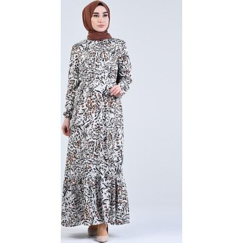 Minahill Patterned Dress 3028-01 Beige Black 3028-01