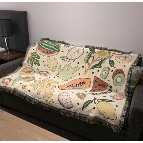 Fruits Pattern Throw Thick Retro Nordic Sofa Cover Home Decoration Bedding Sheet Hanging Tapestry Rug Traveling Blanket