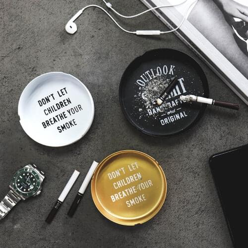 Nordic Simple Round Metal Ashtray Creative Letter Gold Black White Iron Ashtray Living Room Home Decorations Crafts Ashtray