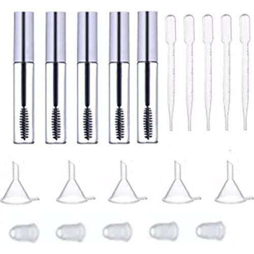 5pcs 12ml Empty Mascara Tube With Eyelash Bottles Cosmetic Container Plastic Bottle Eyelash Refillable Mascara MakeupContainer