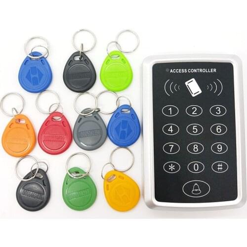 RFID Access Control Keypad 125KHz or 13.56MHz Door Controller Electric Security Lock + 20pcs RFID Keyfob Tag