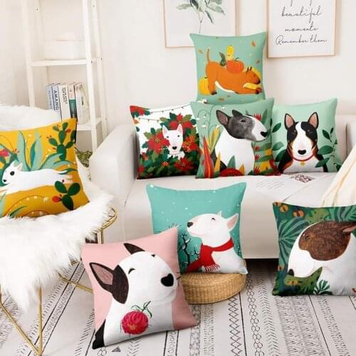 Cartoon Bull Terrier Art Printed Pillowcase Color Painting Cushion Decorative Pillow Home Decor Sofa Throw Pillows Almofadas