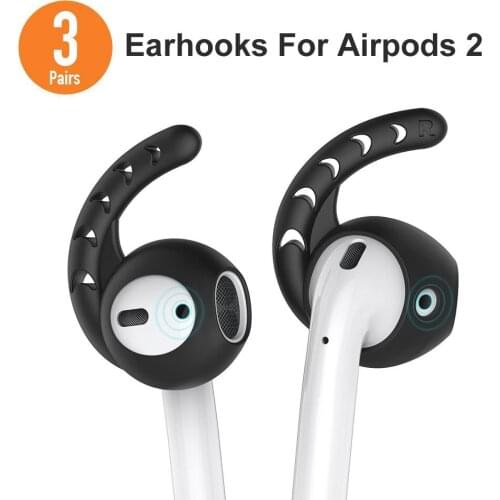 Duszake Replacement Soft Silicone Antislip Ear Cover Hook For AirPods 2 Earbuds Tips Earphone Silicone Case 3 Pairs Black