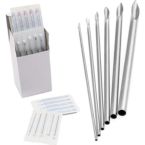 30PCS 10-20G Surgical Steel Sterilized Disposable Piercing Needles For Navel Nipple Ear Nose Lip Tattoo Piercing Kit Tool Supply