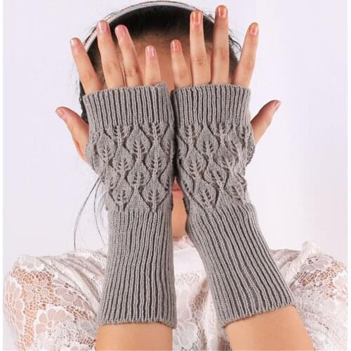 Arm Warmer Knitted Cotton Hollow Winter Mitt Fingerless Gloves Women Fashion Half Finger Gloves Keep Warm Long Mittens