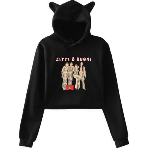 Maneskin Printing Cat Cropped Hoodies Girl Long Sleeve Hooded Pullover Crop Tops Sexy Loose Ins Tide Kpop