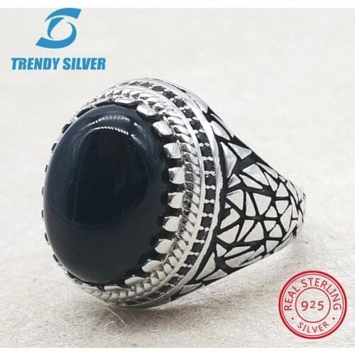 Silver 925 fine jewelry man rings men accessories turquoise gemstone natural onyx agate wholesale TRENDY SILVER TCR820