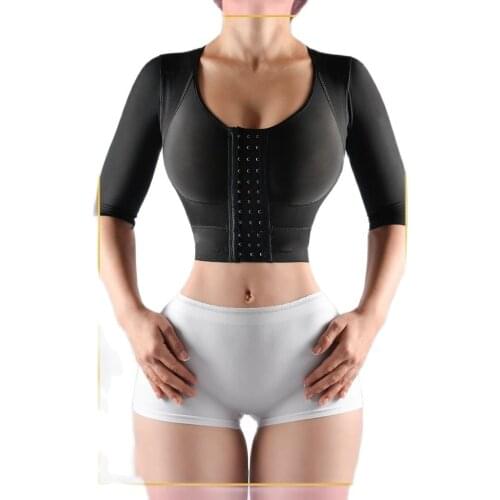 Strapless Top With Middle Sleeve Breasted Hood Split Body Shapewear For Women 2 Colors