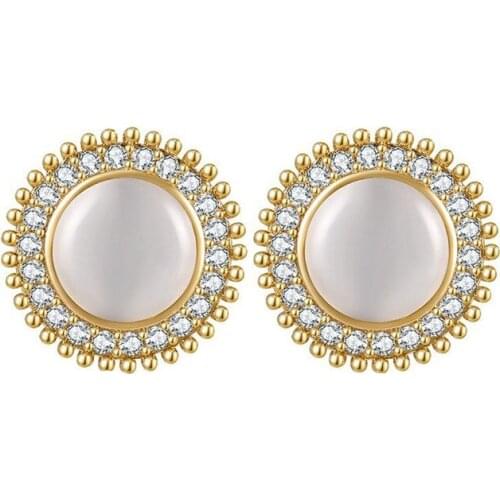 Cubic Zirconia Opal Stud Earrings for Women Gold-Plated 925 Silver Pin Fashion Ear Studs pendientes Серьги Luxury Jewelry