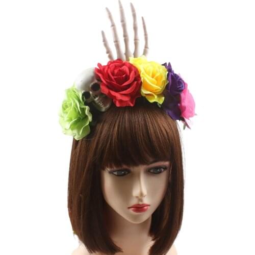 Female Hair Hoop Halloween Artificial Flowers Skull Hair Clasp Headwear Hair Accessories for Party