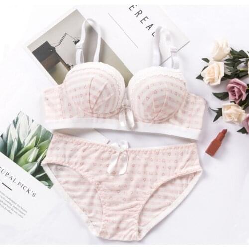 Women Striped Print Fashion Bras Sets Sexy Bow Bra Lace Push Up Underwear Set 2019