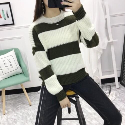 Sweater Round Neck Striped Casual Loose Hot Sell 2021 Fashion Autumn Winter Europes Women Sweter Sweaters Vestidos LXJ690