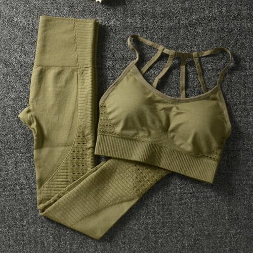 2Pcs/Set Seamless Yoga Set Women Fitness Clothing Sportswear Woman Gym Leggings Padded Push-up Strappy Sports Bra Sports Suits