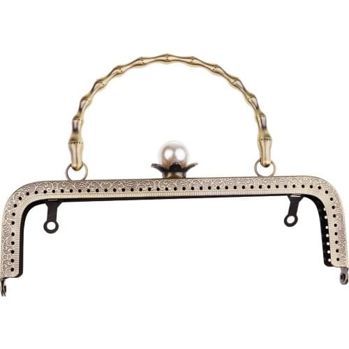 20cm Retro Purse Bag Clutch DIY Craft Metal Frame Pearl Bead Head Clasp Lock