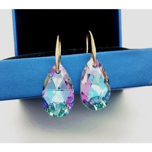 2021 Trendy Unusual Women Drop Earrings Tear Shape Genuine Austrian Crystal Bijoux Wedding Jewelry Multi Colors Option Gifts