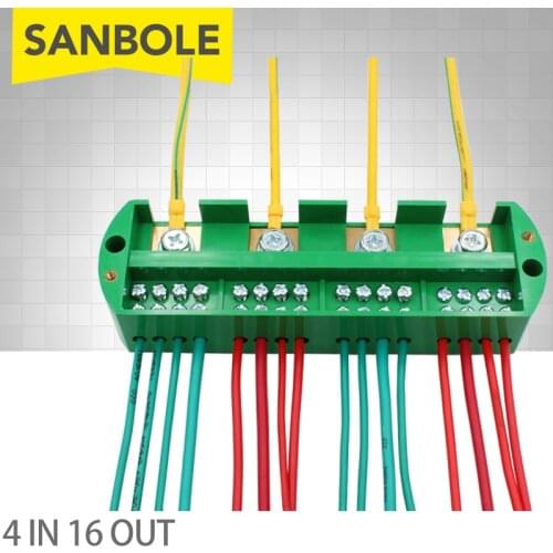 4-in 16-out Junction Box Four In Sixteen Out Wiring Row Connector Household Open 220V Box Copper Terminal Block