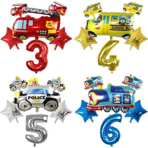 6pcs Airplane Train Cartoon Car Foil Balloons Set 30inch Number Globos Baby Shower Happy Birthday Party Decorations Kids Toys