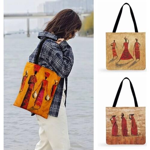 African Customs Oil Painting Art Print Tote Bag For Women Casual Tote Outdoor Beach Bag Ladies Shoulder Bag Fashion Shopping Bag