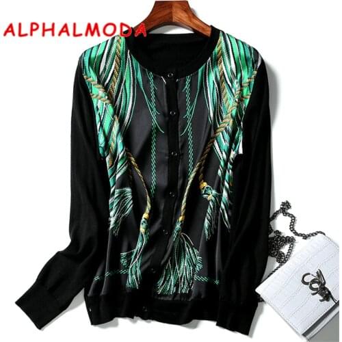 ALPHALMODA New Fall Printed Cardigans 3D Print Fashion Pattern Chiffon Patchwork Knitted cardigan Formal OL Fall Clothes Top