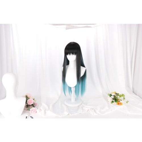 Anime Demon Slayer Kimetsu No Yaiba Tokitou Muichirou Women Girl Long Cosplay Costume Heat Resistant Synthetic Hair Party Wigs
