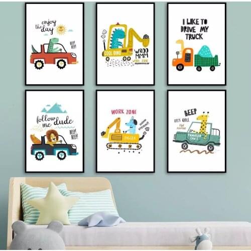Car Excavator Engineering Car Children Bedroom Decorative Painting Kindergarten Nursery Room Teen Room Wall Decoration
