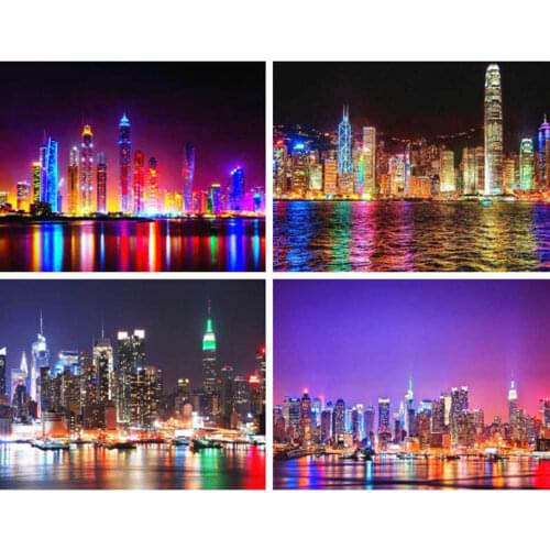 AZQSD 5d Diamond Painting City Night Diamond Embroidery Landscape Gift Home Decor Needlework Cross Stitch Handmade Rhinestones